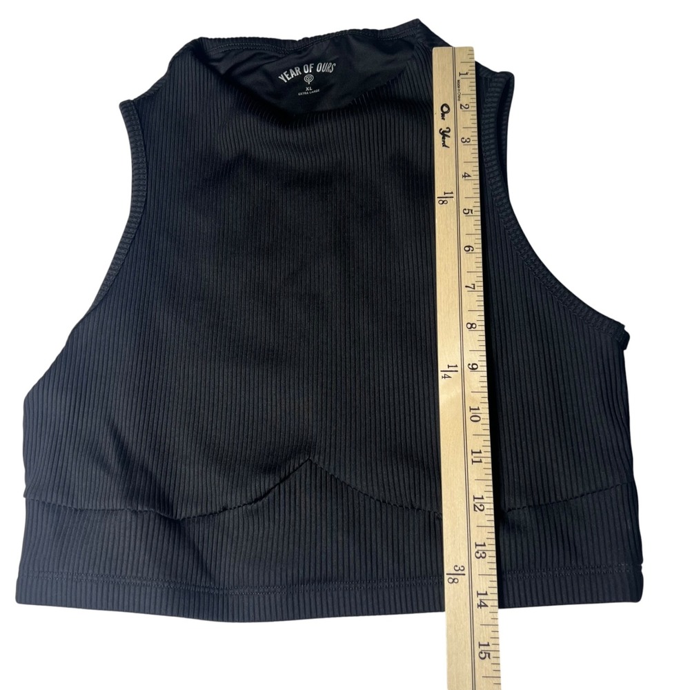 Year of Ours Black Ribbed Mock Neck Crop Top Sleeveless Athletic Gym Yoga XL - Picture 2 of 6